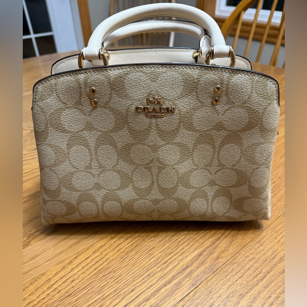 Coach Khaki and Chalk Signature Satchel with Gold Hardware